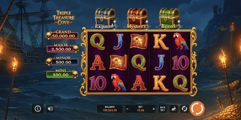 Triple Treasure Cove - runda bonus Hold and Win cu monede